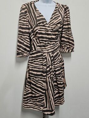 Banana Republic Women's Beige and Brown Printed Midi Wrap Dress Size 8